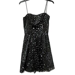 Masquerade Brand Black Silver Leopard Print Strappy Mini Dress Juniors Size 7/8